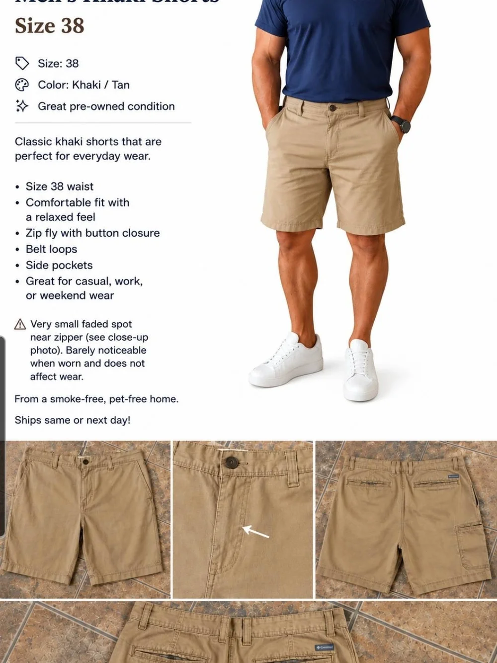 Columbia Men's Khaki Shorts Size 38 – Classic Fit |